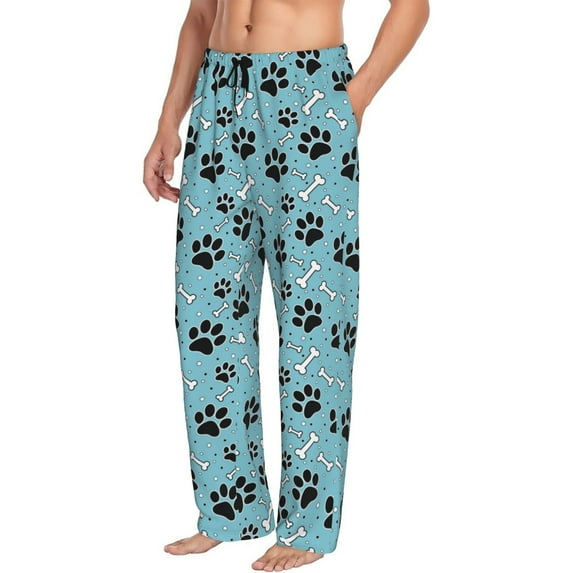 Goofa Cute Dog Footprints Printed Soft Pajama Pants for Men, Wide Leg Comfy Casual Lounge Yoga Pants-Small