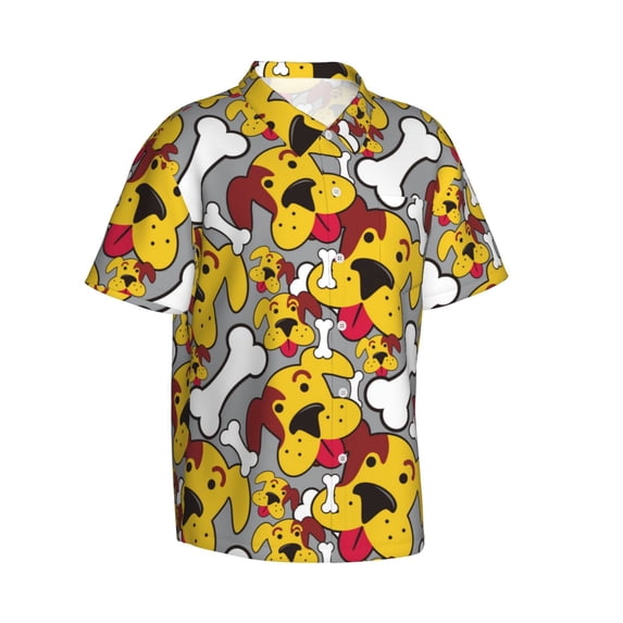 Goofa Cute Dog Hawaiian Shirt for Men, Unisex Summer Beach Casual Short Sleeve Button Down Shirts,Aloha Tropical Floral print shirt-