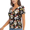 thumbnail image 1 of Goofa Cute Dog Panda Pattern Womens Deep V Neck Low Cut Tops Casual Summer Short Sleeve Ribbed Knit T-Shirts-XX-Large, 1 of 5