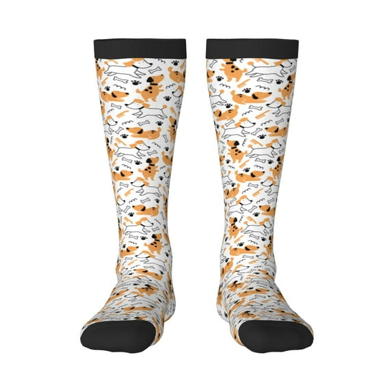 Goofa Cute Dog Pattern Adult Stockings, Color-Block Knee High Socks, Comfortable and Breathable, Soft and Stretchable, Sports, and Decoration