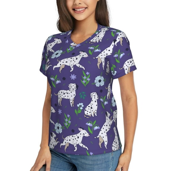 Goofa Cute Dog Pattern Women's Slim-Fit Short-Sleeve V-Neck T-Shirt,Classic-Fit Short-Sleeve V-Neck T-Shirt-XX-Large