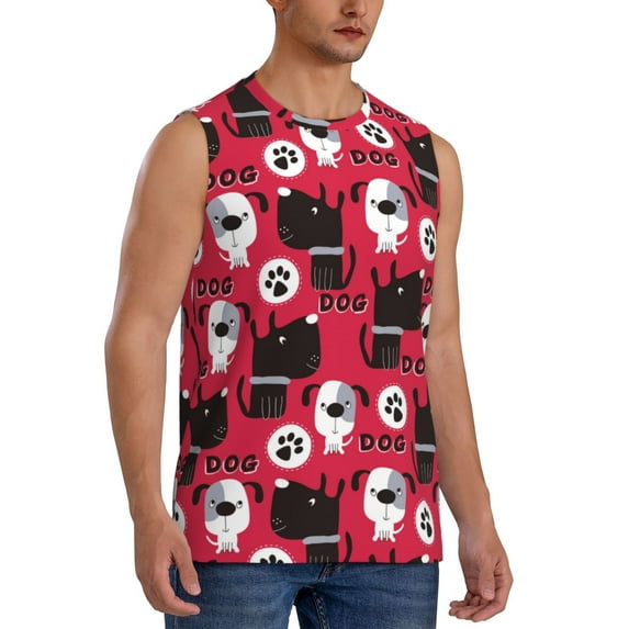 Goofa Cute Dog Printed Men's Sleeveless T-Shirt - Athletic Gym Workout Tank Top for Men - Moisture-Wicking, UPF 30+ Quick-Dry Muscle Tee-3X-Large