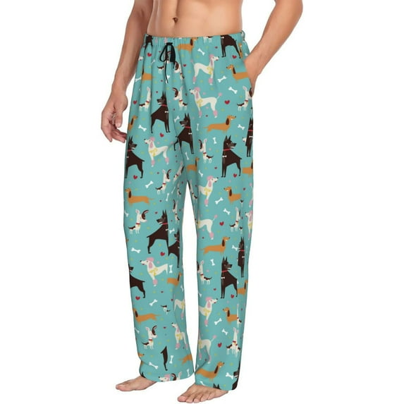 Goofa Cute Dog Printed Soft Pajama Pants for Men, Wide Leg Comfy Casual Lounge Yoga Pants-Medium