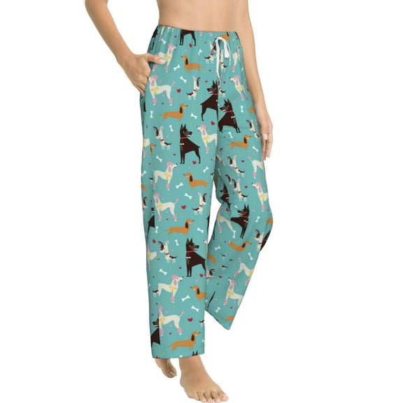 Goofa Cute Dog Printed Soft Pajama Pants for Women, Wide Leg Comfy Casual Lounge Yoga Pants-Large