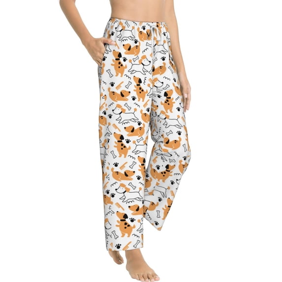 Goofa Cute Dog Printed Soft Pajama Pants for Women, Wide Leg Comfy Casual Lounge Yoga Pants-Medium