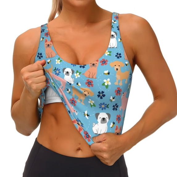 Goofa Cute Dog Printed Sports Bras for Women, High Impact Running Bra Workout Crop Tank Tops Longline Sports Bra Push up-Large