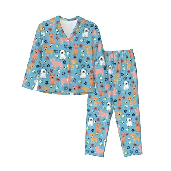 Goofa Cute Dog Printed Women’s 2 Piece Pajama Set Super,Pajamas Women's Long Sleeve Sleepwear Soft Button Down Loungewear Pjs Lounge Set Nightwear-XX-Large