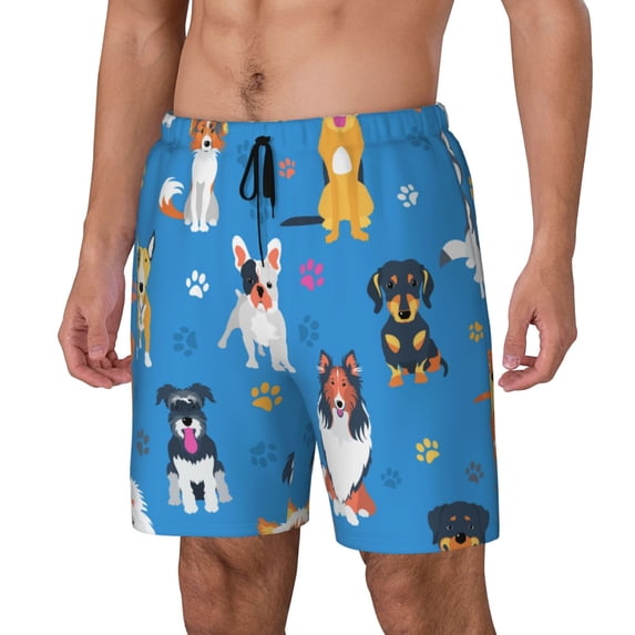 Goofa Cute Dogs Printed Men's Swim Trunks Board Shorts Quick Dry Mens Swimming Trunks with Compression Liner,Breathable Fit Hawaii Beach Shorts-