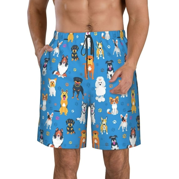 Goofa Cute Dogs Printed Mens Swim Trunks Summer Quick Dry Short Beach Swimwear Bathing Suits-Large