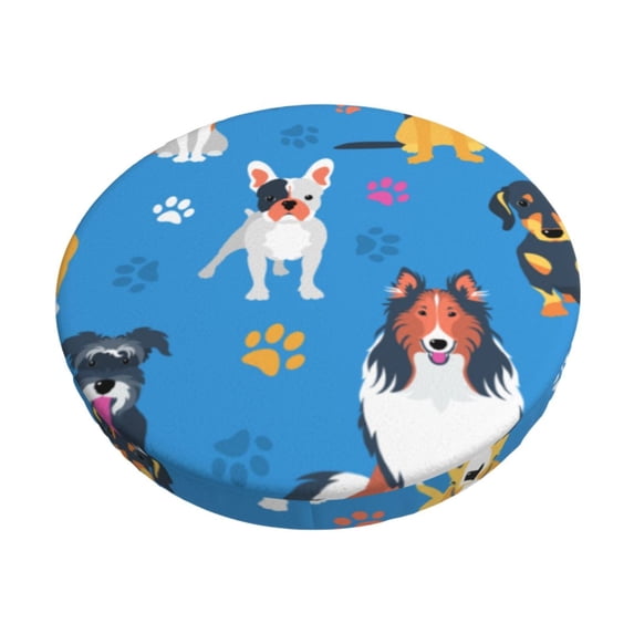 Goofa Cute Dogs Printed Stool Covers Round, Waterproof Round Bar Stool Covers Anti-Slip Round Bar Stool Seat Cover with Elastic Bands Durable -13 inch