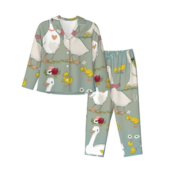Goofa Cute Farm Birds Printed Women’s 2 Piece Pajama Set Super,Pajamas Women's Long Sleeve Sleepwear Soft Button Down Loungewear Pjs Lounge Set Nightwear-X-Large