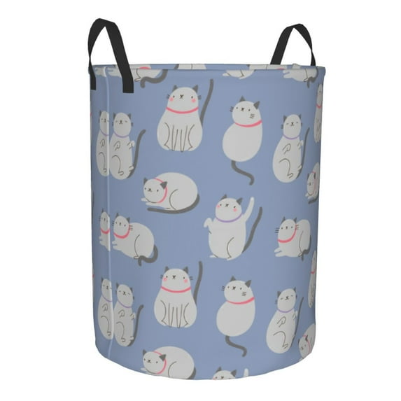 Goofa Cute Fat Cat Printed Circular Hamper,Laundry Basket with Handles,Storage Baskets Foldable,Large Capacity Laundry Hamper-Medium