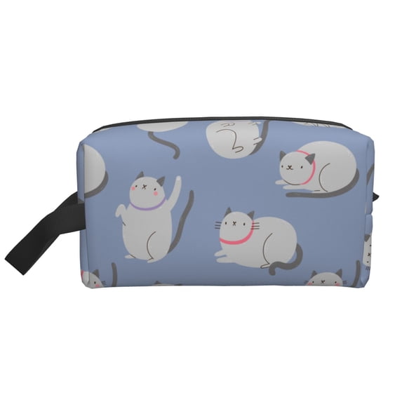 Goofa Cute Fat Cat Printed Toiletry Bag with Handle,Large Capacity Travel Makeup Cosmetic Bag for Women, Carry on Airport Airline Compliant Bag