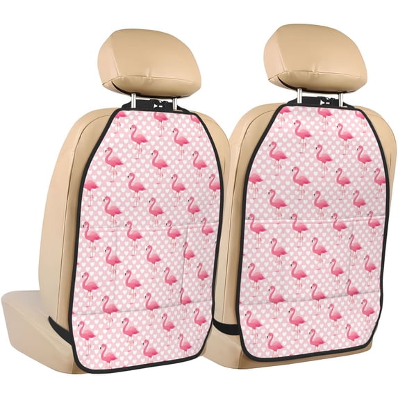 Goofa Cute Flamingo with Heart Pattern Car Back Seat Protector for Kids (2 Pack) ,Anti-kick Storage Mat for Car Seats,Shields from Footprints