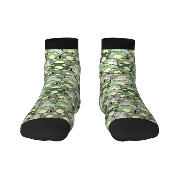 Goofa Cute Frog Pattern Non Slip Socks with Grips for Elderly, Crew Socks Yoga Hospital Socks Cushioned Sole Gripper Socks for Men Women
