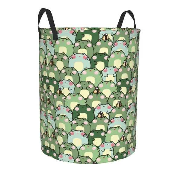 Goofa Cute Frog Printed Circular Hamper,Laundry Basket with Handles,Storage Baskets Foldable,Large Capacity Laundry Hamper-Small