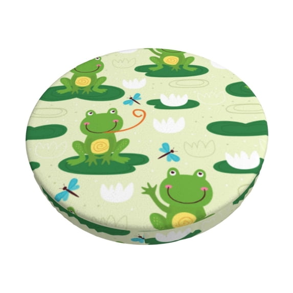 Goofa Cute Frog1 Printed Stool Covers Round, Waterproof Round Bar Stool Covers Anti-Slip Round Bar Stool Seat Cover with Elastic Bands Durable-14 inch