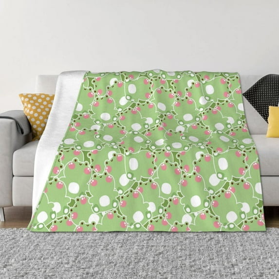 Goofa Cute Frog2 Pattern Fleece Throw Blanket for Couch, Soft Checkered Flannel Blanket for Sofa, Warm Cozy Decorative Blanket Fall Decor Gift-50"x40"