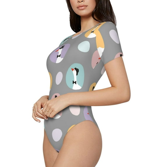 Goofa Cute Geese Printed Women Rash Guard Short Sleeve,Tummy control Swimsuit Surfing Swimsuit Bathing Suit One Piece Swimsuit UPF 50-
