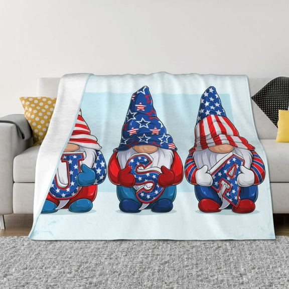 Goofa Cute Gnomes in USA1 Pattern Fleece Throw Blanket for Couch, Soft Checkered Flannel Blanket for Sofa, Warm Cozy Decorative Blanket Fall Decor Gift-40"x30"