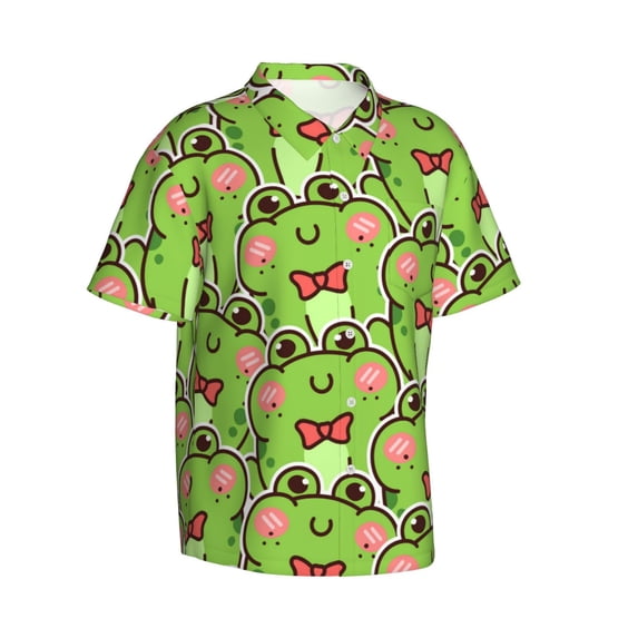 Goofa Cute Green Frog Hawaiian Shirt for Men, Unisex Summer Beach Casual Short Sleeve Button Down Shirts,Aloha Tropical Floral print shirt-XX-Large