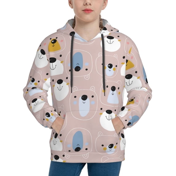 Goofa Cute Hand Drawn Bear Pattern Hooded Sweatshirt for Youth Trendy youth sweatshirt Casual Hoodie for Boys and Girls-Small