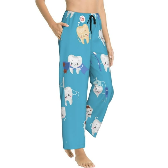 Goofa Cute Healthy Teeth Printed Soft Pajama Pants for Women, Wide Leg Comfy Casual Lounge Yoga Pants-X-Large