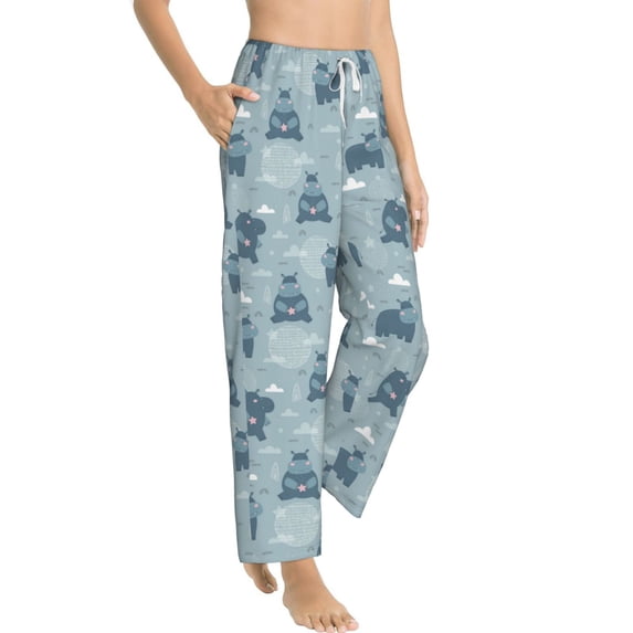 Goofa Cute Hippopotamus Printed Soft Pajama Pants for Women, Wide Leg Comfy Casual Lounge Yoga Pants-X-Large