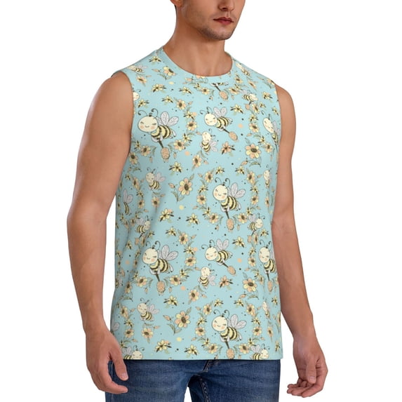 Goofa Cute Honeybees Printed Men's Sleeveless T-Shirt - Athletic Gym Workout Tank Top for Men - Moisture-Wicking, UPF 30+ Quick-Dry Muscle Tee-X-Large