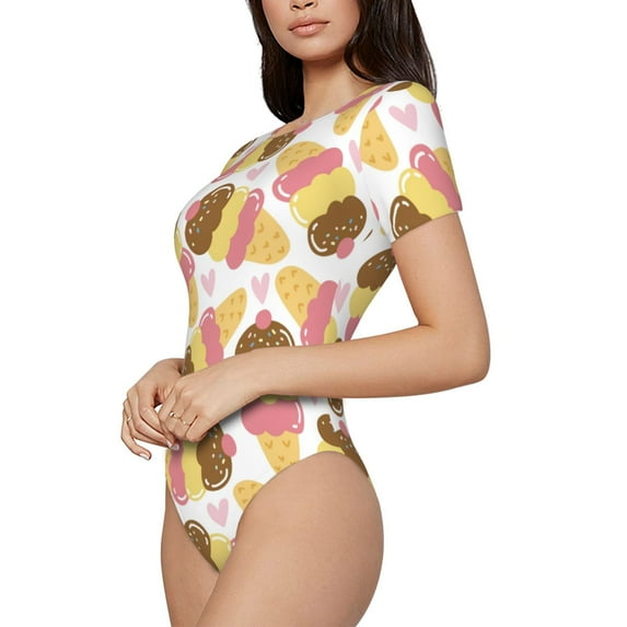 Goofa Cute Ice Cream Printed Women Rash Guard Short Sleeve,Tummy control Swimsuit Surfing Swimsuit Bathing Suit One Piece Swimsuit UPF 50-Medium