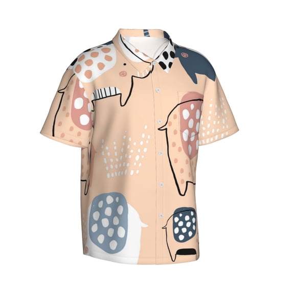 Goofa Cute Ink Drawn Elephants Hawaiian Shirt for Men, Unisex Summer Beach Casual Short Sleeve Button Down Shirts,Aloha Tropical Floral print shirt-X-Large