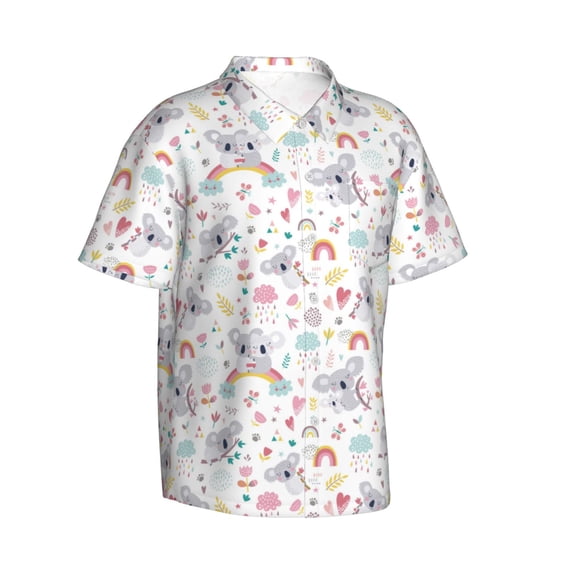 Goofa Cute Koala Hawaiian Shirt for Men, Unisex Summer Beach Casual Short Sleeve Button Down Shirts,Aloha Tropical Floral print shirt-XX-Large