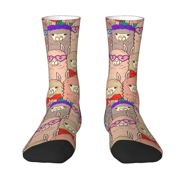 Goofa Cute Lamas Printed Men's Crew Socks, Soft Durable Breathable Moisture-Wicking with Odor Control Cotton socks
