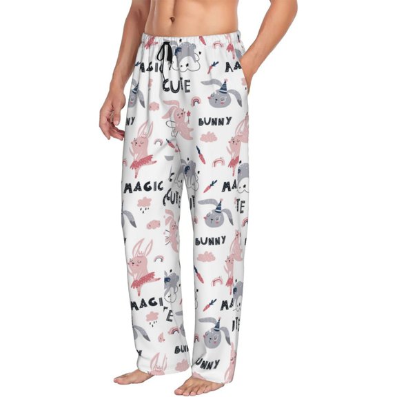 Goofa Cute Magic Bunny Printed Soft Pajama Pants for Men, Wide Leg Comfy Casual Lounge Yoga Pants-Medium