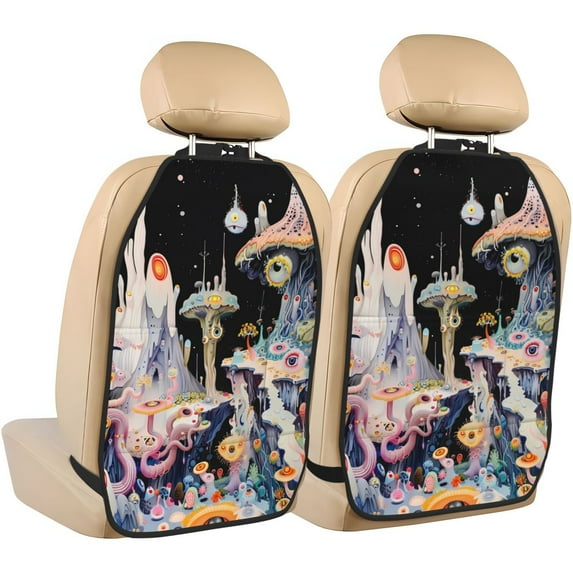 Goofa Cute Mushroom Landscape Pattern Car Back Seat Protector for Kids (2 Pack) ,Anti-kick Storage Mat for Car Seats,Shields from Footprints