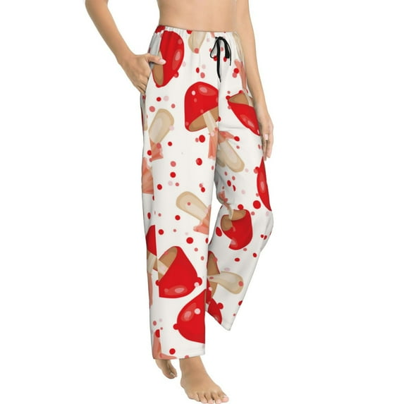Goofa Cute Mushroom Printed Soft Pajama Pants for Women, Wide Leg Comfy Casual Lounge Yoga Pants-Medium