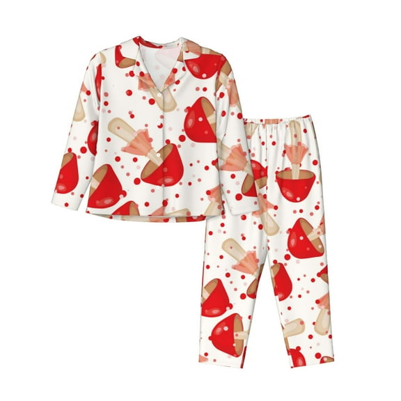 Goofa Cute Mushroom Printed Women’s 2 Piece Pajama Set Super,Pajamas Women's Long Sleeve Sleepwear Soft Button Down Loungewear Pjs Lounge Set Nightwear-Medium