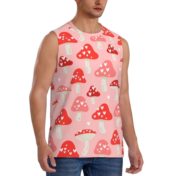 Goofa Cute Mushroom1 Printed Men's Sleeveless T-Shirt - Athletic Gym Workout Tank Top for Men - Moisture-Wicking, UPF 30+ Quick-Dry Muscle Tee-