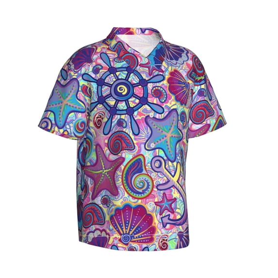 Goofa Cute Nautical Hawaiian Shirt for Men, Unisex Summer Beach Casual Short Sleeve Button Down Shirts,Aloha Tropical Floral print shirt-Small