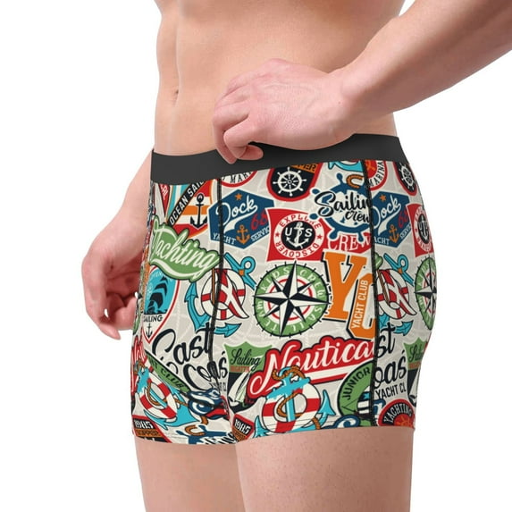 Goofa Cute Nautical Printed Men's Boxer Briefs Underwear, Moisture-Wicking Underwear, Trunk,Soft and Breathable Cotton Underwear-Medium