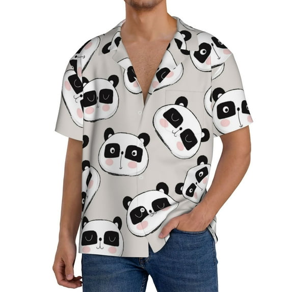 Goofa Cute Panda Printed Men's Casual Short-sleeved Shirt,Lightweight Breathable Button-down,Summer Casual men's top,Versatile Fashion shirt-3X-Large