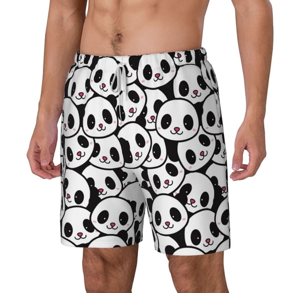 Goofa Cute Panda Printed Men's Swim Trunks Board Shorts Quick Dry Mens Swimming Trunks with Compression Liner,Breathable Fit Hawaii Beach Shorts-Medium