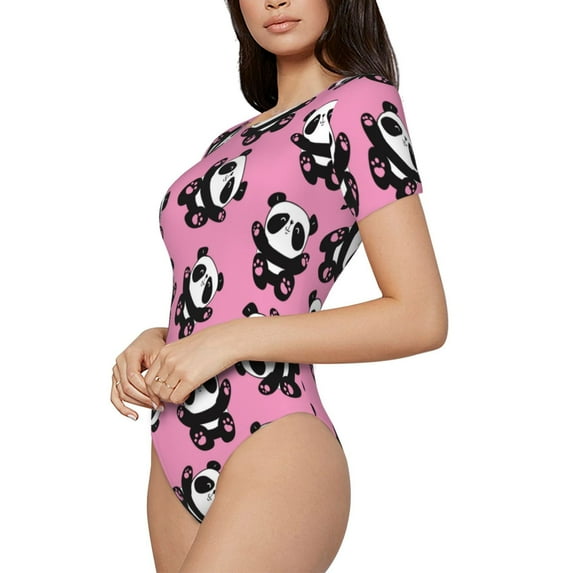 Goofa Cute Panda Printed Women Rash Guard Short Sleeve,Tummy control Swimsuit Surfing Swimsuit Bathing Suit One Piece Swimsuit UPF 50-Large