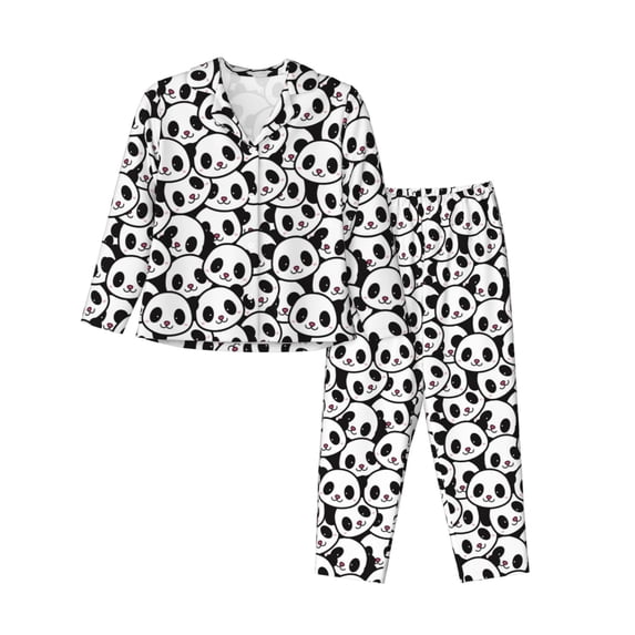 Goofa Cute Panda Printed Women’s 2 Piece Pajama Set Super,Pajamas Women's Long Sleeve Sleepwear Soft Button Down Loungewear Pjs Lounge Set Nightwear-Medium
