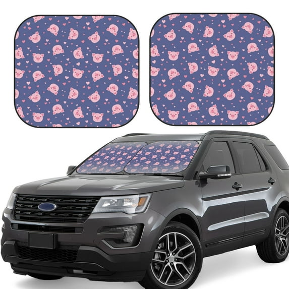 Goofa Cute Pig Pattern 2 Piece Car Windshield Sun Shade Foldable | Front Windshield Shade for Sun, Heat and UV Rays | Sunshade for Car Front Window-