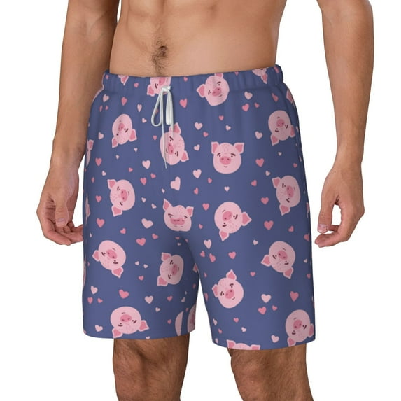 Goofa Cute Pig Printed Men's Swim Trunks Board Shorts Quick Dry Mens Swimming Trunks with Compression Liner,Breathable Fit Hawaii Beach Shorts-X-Large