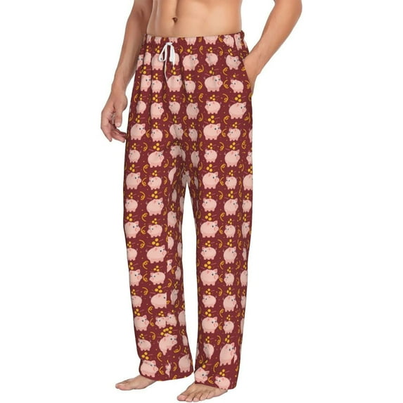 Goofa Cute Pig with Coins Printed Soft Pajama Pants for Men, Wide Leg Comfy Casual Lounge Yoga Pants-Medium
