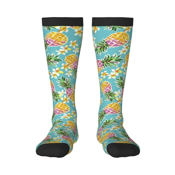 Goofa Cute Pineapples Pattern Adult Stockings, Color-Block Knee High Socks, Comfortable and Breathable, Soft and Stretchable, Sports, and Decoration