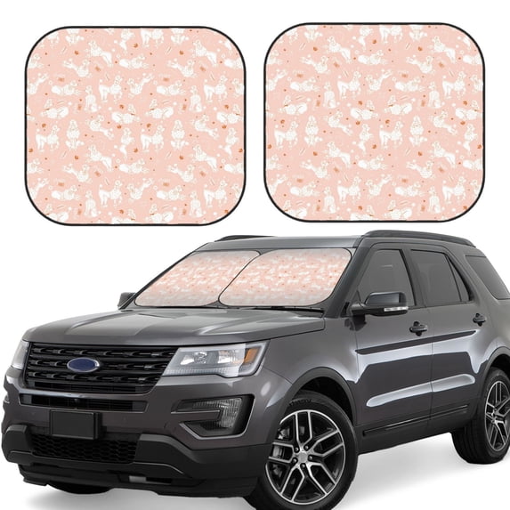 Goofa Cute Poodle Dog Pattern 2 Piece Car Windshield Sun Shade Foldable | Front Windshield Shade for Sun, Heat and UV Rays | Sunshade for Car Front Window-Large