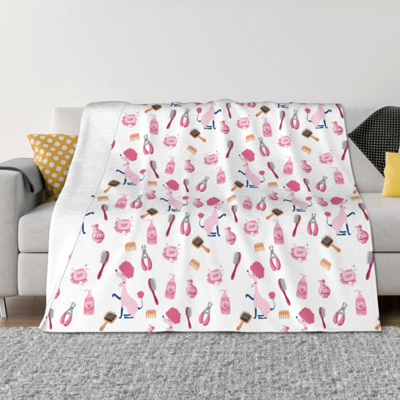 Goofa Cute Poodle Dog Pattern Fleece Throw Blanket for Couch, Soft Checkered Flannel Blanket for Sofa, Warm Cozy Decorative Blanket Fall Decor Gift-80"x60"